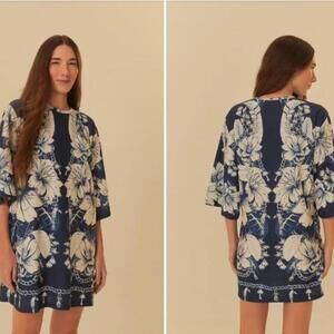 Farm Rio Tropical Blue Floral T-Shirt Dress NWT Style | Not in US | Size S